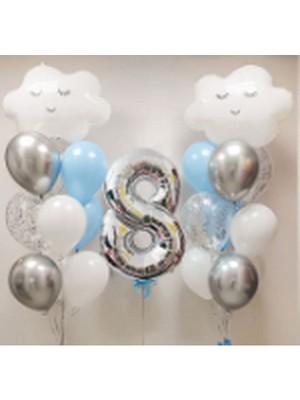Bal10 Dünyası Gökyüzü Bulut Balon Doğum Günü Set Yaş 8