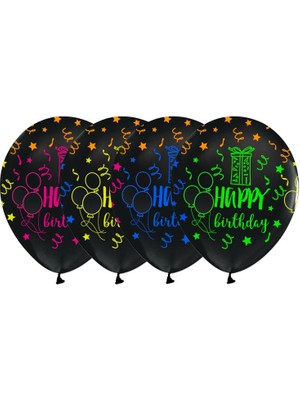 Kidspartim Siyah Üzeri Happy Bırthday Baskılı Balon