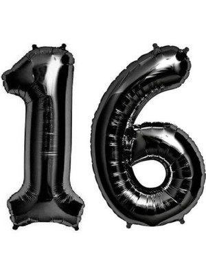 Best Parti Folyo Balon Siyah 16 Rakamı 34 Inç 80 cm