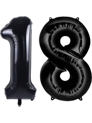 Best Parti Folyo Balon Siyah 18 Rakamı 34 Inç 80 cm