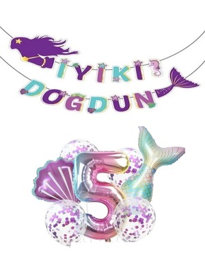 Best Parti Deniz Kızı Iyiki Doğdun Folyo Balon Doğum Günü Set 5 Yaş
