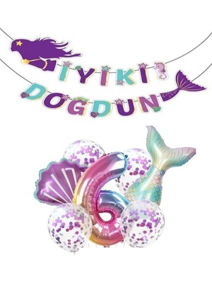 Best Parti Deniz Kızı Iyiki Doğdun Folyo Balon Doğum Günü Set 6 Yaş