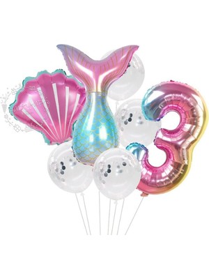 Best Parti Deniz Kızı 3 Yaş 7'li Folyo Balon Seti