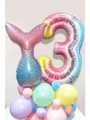 Best Parti Deniz Kızı Kuyruğu Karşılama Seti 3 Yaş Rakam Balonlu