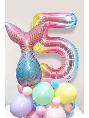 Best Parti Deniz Kızı Kuyruğu Karşılama Seti 5 Yaş Rakam Balonlu