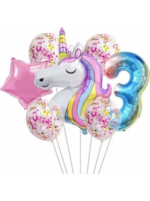 Best Parti Unicorn Balon Folyo Set Konsept Doğum Günü Set Yaş 3