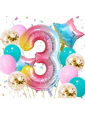 Best Parti Gökkuşağı Rengarenk Yıldız Balon Set 3 Yaş