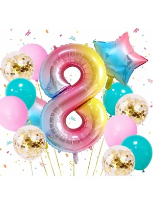 Best Parti Gökkuşağı Rengarenk Yıldız Balon Set 8 Yaş