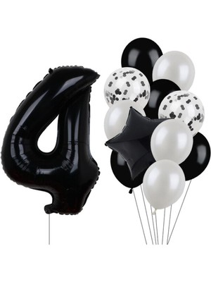 Best Parti Siyah Rakam Folyo ve Latex Balon Seti Yaş 4