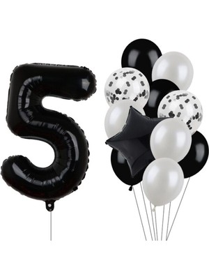 Best Parti Siyah Rakam Folyo ve Latex Balon Seti Yaş 5