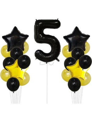 Best Parti Sarı Gold Folyo Balon Rakam Set Dogum Günü Süsü 5 Yaş