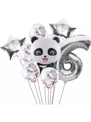 Best Parti Panda Temalı Gümüş Renk Duğum Günü Parti Seti Yaş 6