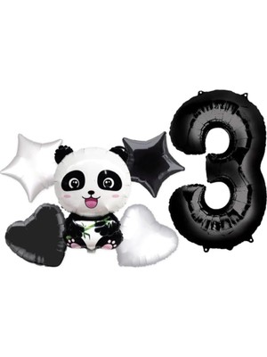 Best Parti Panda Temalı Yıldız Kalp Folyo Balon Duğum Günü Parti Seti Yaş 1