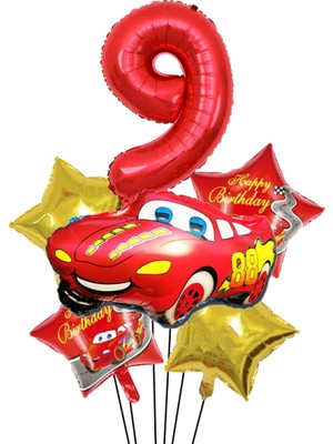 Best Parti Kırmızı Araba Yıldız Rakam Folyo Balon Seti Yaş 9