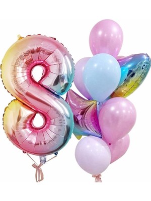 Rönesans Parti Gökkuşağı Balon Renkli Yaş Balon Rakam Konsept Yaş 8