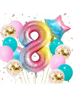 Rönesans Parti Gökkuşağı Rengarenk Yıldız Balon Set 8 Yaş
