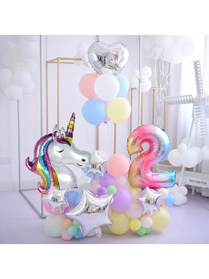 Rönesans Parti Gökkuşağı Rakam Balonlu Unicorn Temalı Doğum Günü Karşılama Seti Yaş 2