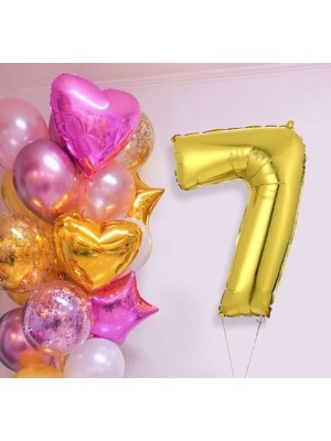 Rönesans Parti Pembe Gold Kalp Yıldız Rakam Konsept Balon Seti 7 Yaş