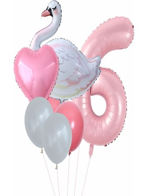 Rönesans Parti Kuğu Balon Pembe Rakam Kalpfolyo Balon Set Yaş 1