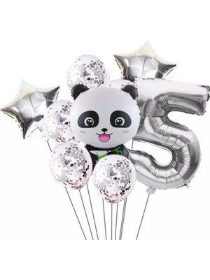 Rönesans Parti Panda Temalı Gümüş Renk Duğum Günü Parti Seti Yaş 5