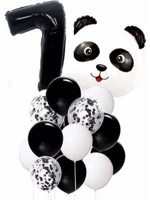 Rönesans Parti Panda Temalı Siyah Renk Duğum Günü Parti Seti Yaş 7