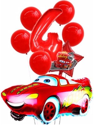Rönesans Parti Kırmızı Araba Yıldız Folyo Balon Seti Yaş 4