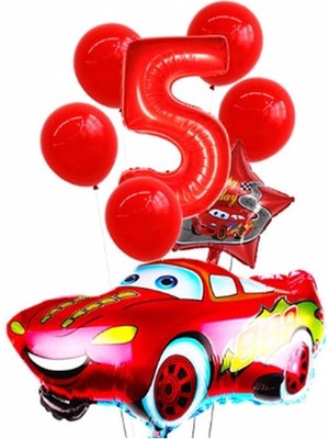 Rönesans Parti Kırmızı Araba Yıldız Folyo Balon Seti Yaş 5