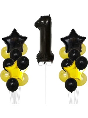 Rönesans Parti Sarı Gold Folyo Balon Rakam Set Dogum Günü Süsü 1 Yaş