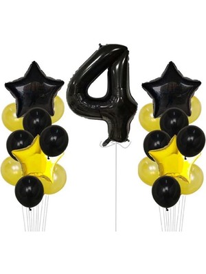 Rönesans Parti Sarı Gold Folyo Balon Rakam Set Dogum Günü Süsü 4 Yaş