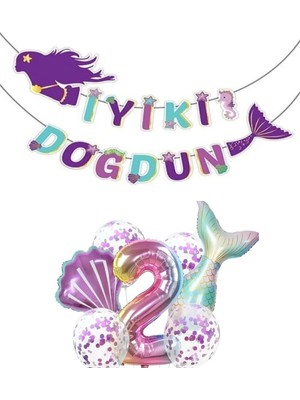 Rönesans Parti Deniz Konsept Iyiki Doğdun Folyo Balon Doğum Günü Set 2 Yaş