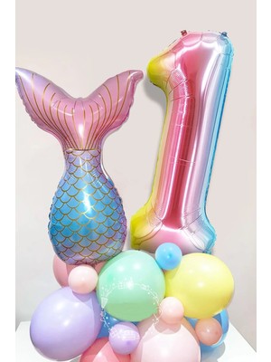 Rönesans Parti Deniz Konsept Kuyruğu Karşılama Seti 1 Yaş Rakam Balonlu