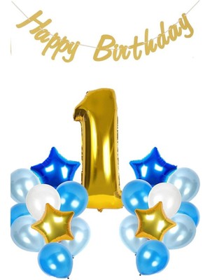 Rönesans Parti Doğum Günü 1 Yaş Happy Birthday Mavi Parti Seti