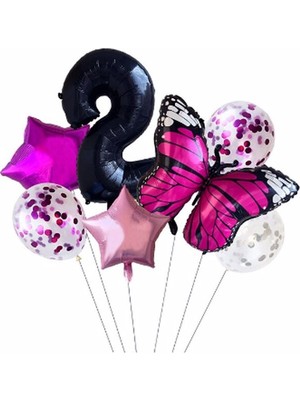 Rönesans Parti Pembe Kelebek Balon Set Yıldız Balon Folyo Set Doğum Günü Set Yaş 2