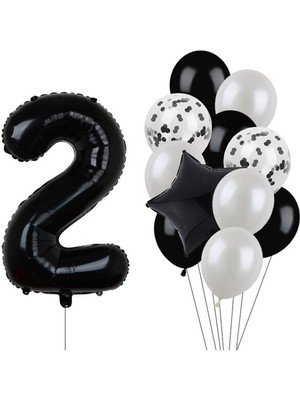 Rönesans Parti Siyah Rakam Folyo ve Latex Balon Seti Yaş 2