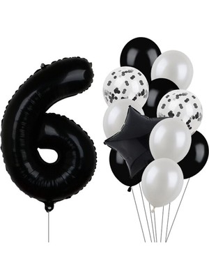 Rönesans Parti Siyah Rakam Folyo ve Latex Balon Seti Yaş 6