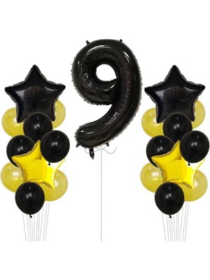 Rönesans Parti Sarı Gold Folyo Balon Rakam Set Dogum Günü Süsü 9 Yaş