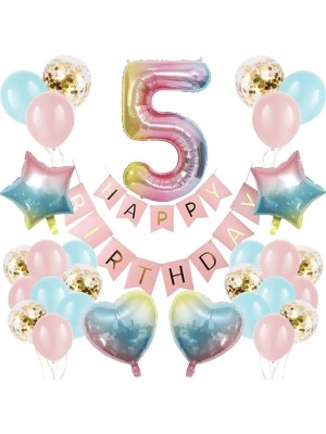 Rönesans Parti Renkli Folyo Balon Rakam Set Dogum Günü Süsü Yaş 5