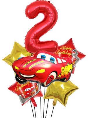 Rönesans Parti Kırmızı Araba Yıldız Rakam Folyo Balon Seti Yaş 2