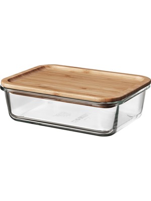 Kapaklı Cam Saklama Kabı, Cam-Bambu, 1,0 Lt, Ikea 365+