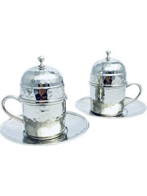 Çanak Sepeti 2 Kişilik 8 Parça El Dövmesi Bakır Kahve Fincanı Takımı Seti