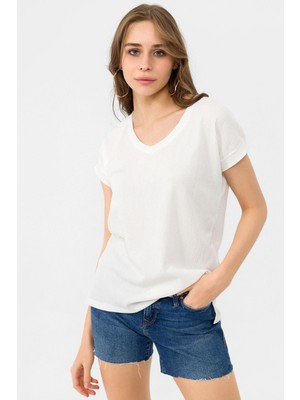 Şimal Kadın V Yaka Yan Yırtmaç Detaylı Bluz