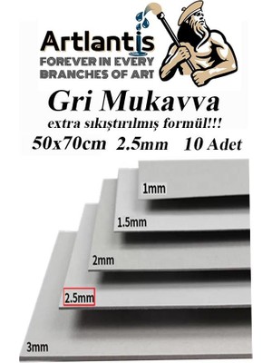 Artlantis Mukavva Gri 2.5 mm 50X70 cm 10 Adet Sert Karton Ekstra Sıkıştırılmış 50*70 Mukavva Gri Renkli 10 Adet