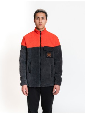 Luo Camp Plush Jacket 02 - Antrachite / Orange Rüzgar Geçirmez Erkek Polar