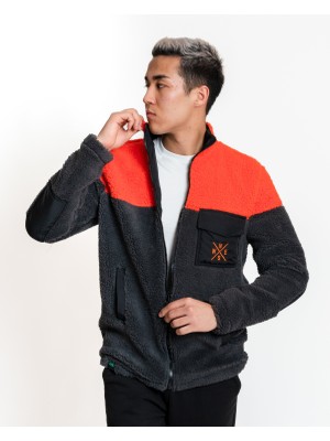 Luo Camp Plush Jacket 02 - Antrachite / Orange Rüzgar Geçirmez Erkek Polar