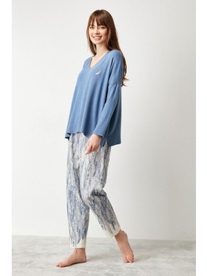 Nautica Uzun Kol V Yaka Kadın Pijama Takım W418