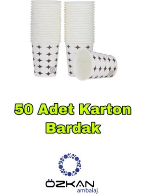 Özkan Ambalaj 3 Gözlü Köpük Tabak - Plastik Çatal,kaşık - Karton Bardak Eko SET(50LI Set)