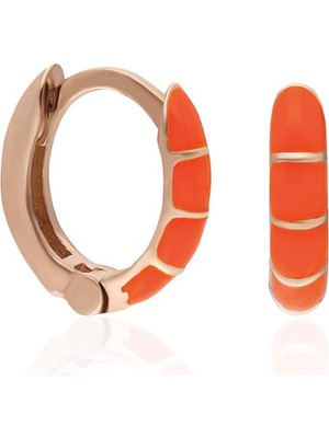 By Barun Turuncu Neon Mineli Oval Gümüş Küpe