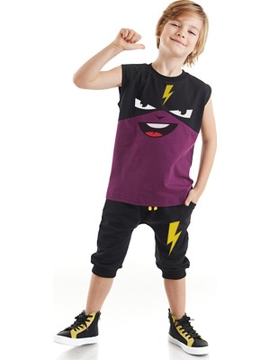 Denokids Şimşek Maske Erkek Çocuk T-shirt Kapri Şort akım