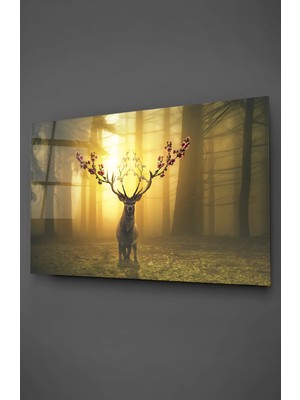 Taulart Boynuzları Çiçekli Geyik Cam Tablo