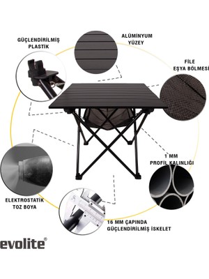 Evolite Nature Katlanabilir Kamp Masası Büyük (68X71X62CM)